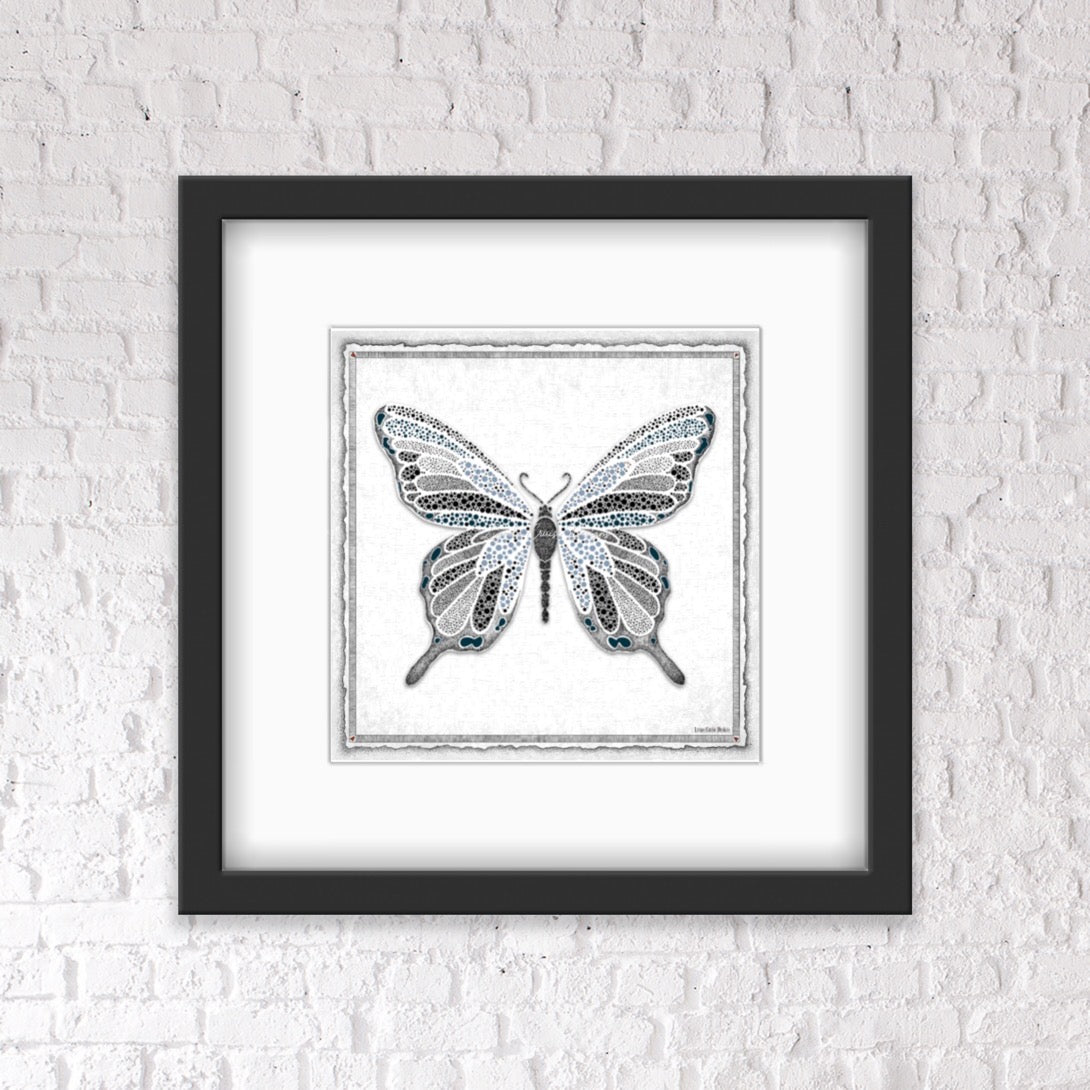 Blue Butterfly with Border & Shaded Background