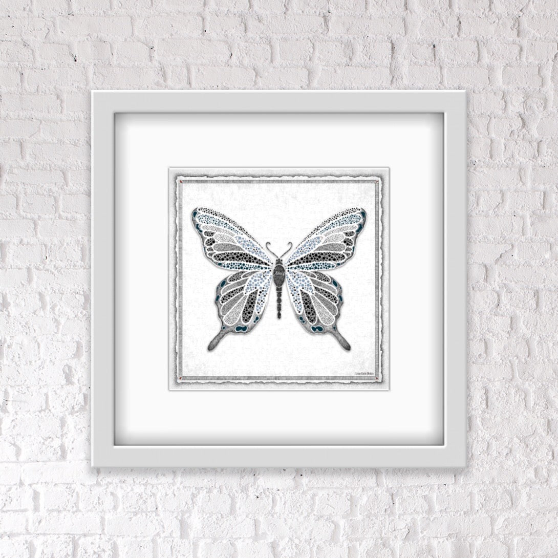 Blue Butterfly with Border & Shaded Background