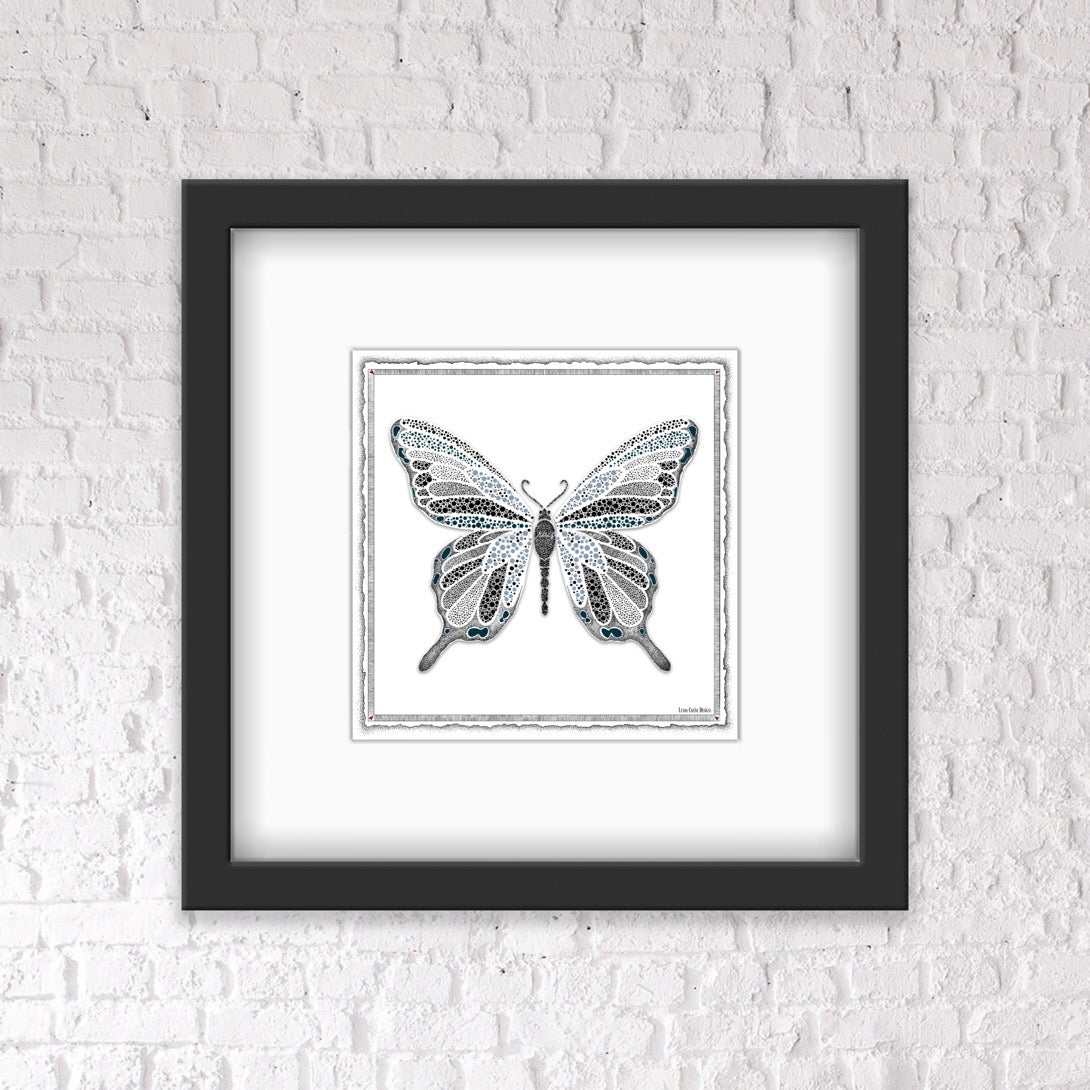 Blue Butterfly with Border & Shaded Background