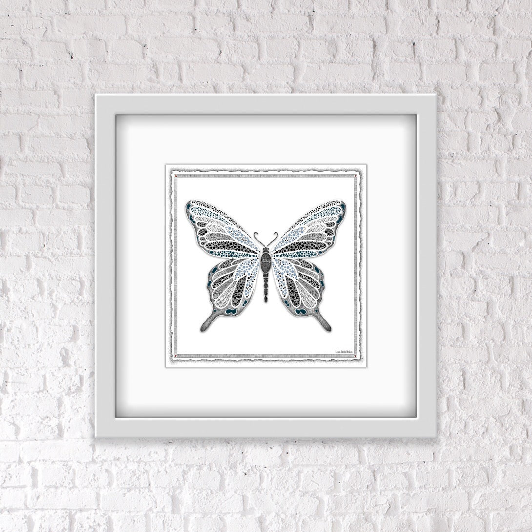 Blue Butterfly with Border & Shaded Background