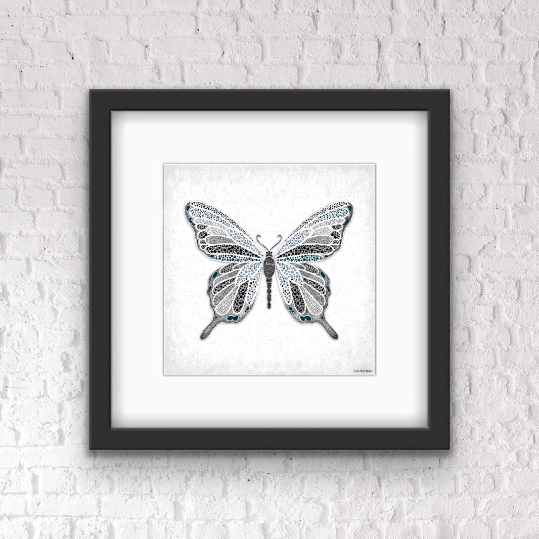 Blue Butterfly with Border & Shaded Background