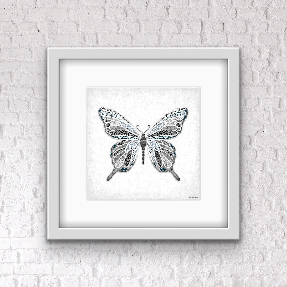 Blue Butterfly with Border & Shaded Background