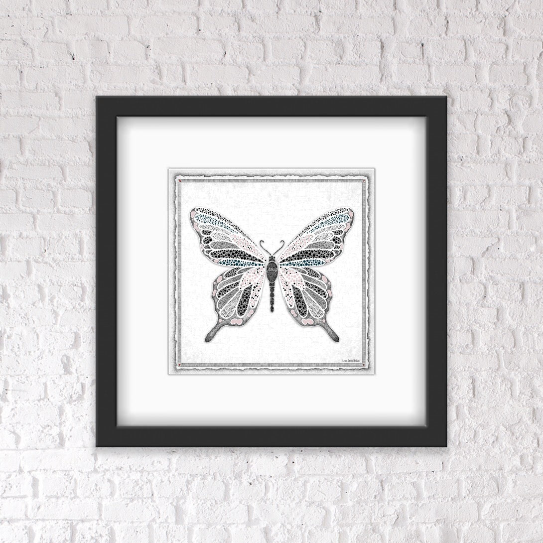 Pink Butterfly with Border & Shaded Background