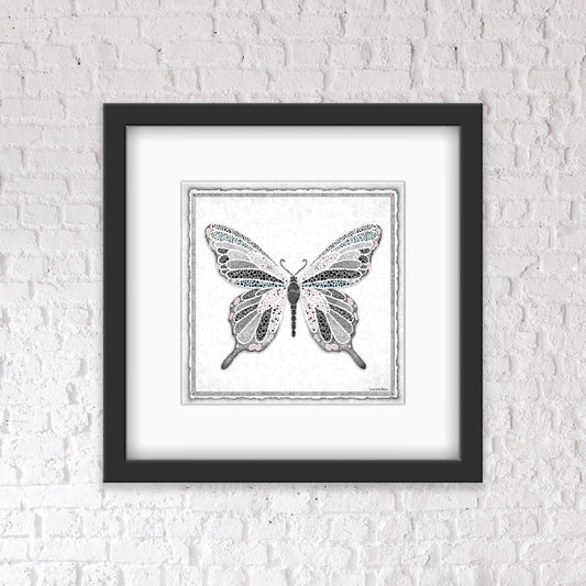 Pink Butterfly with Border & Shaded Background