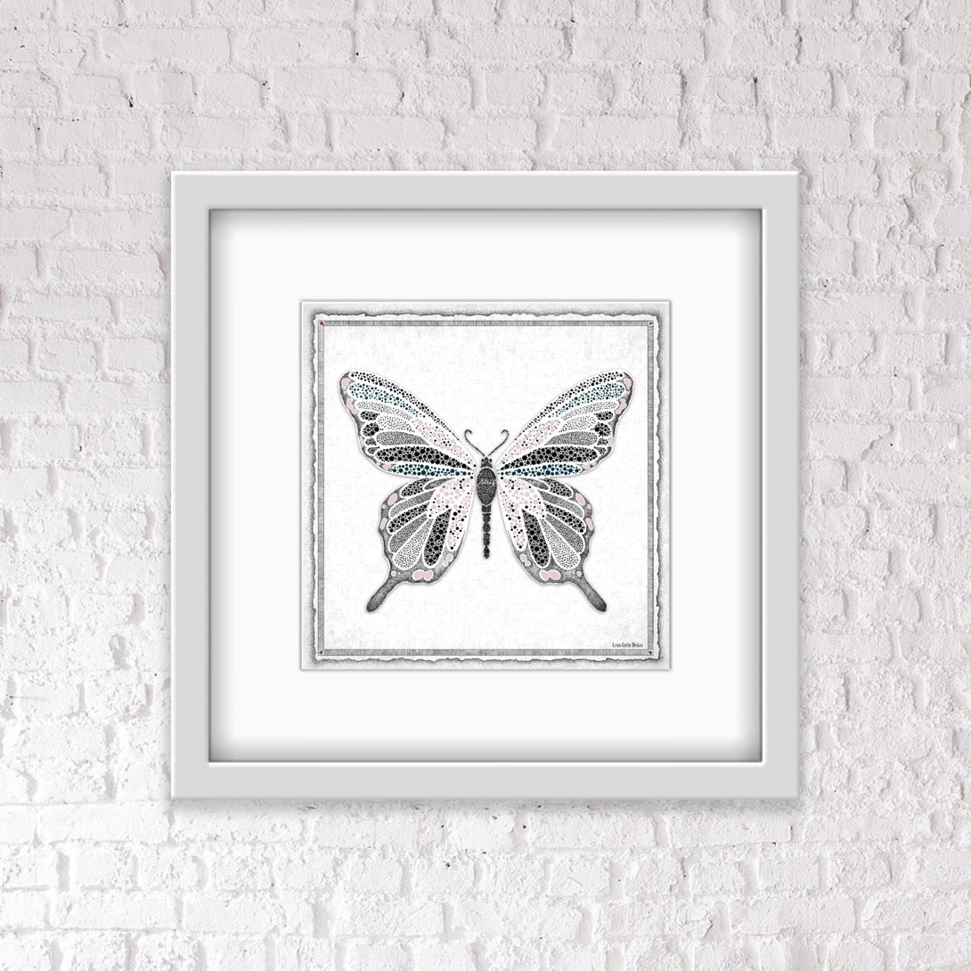 Pink Butterfly with Border & Shaded Background