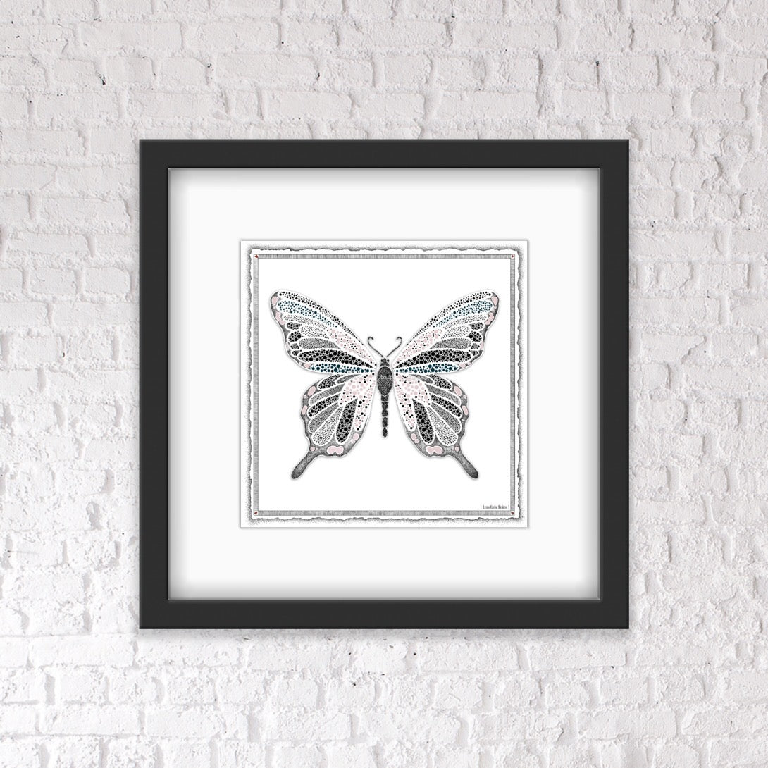 Pink Butterfly with Border & Shaded Background