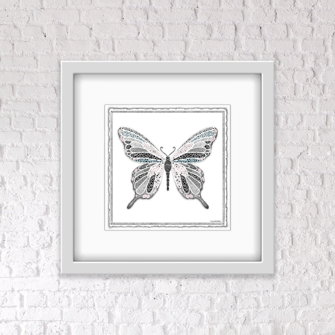 Pink Butterfly with Border & Shaded Background