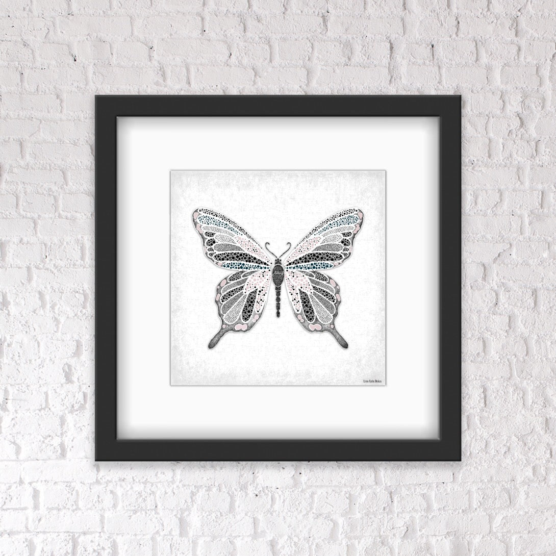 Pink Butterfly with Border & Shaded Background