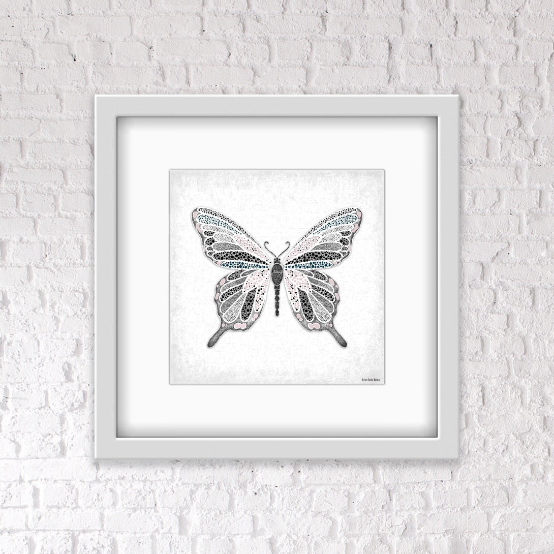 Pink Butterfly with Border & Shaded Background