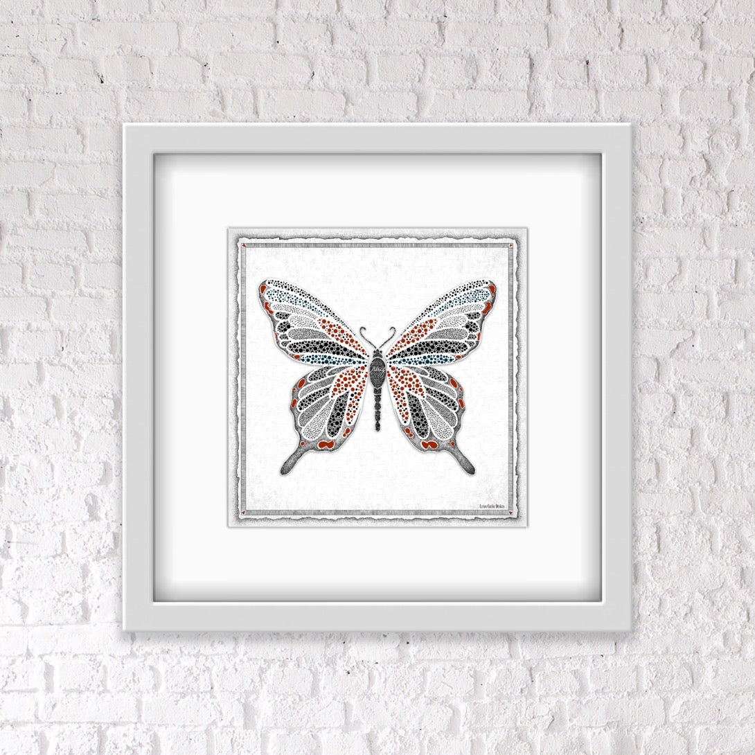 Red Butterfly with Border & Shaded Background