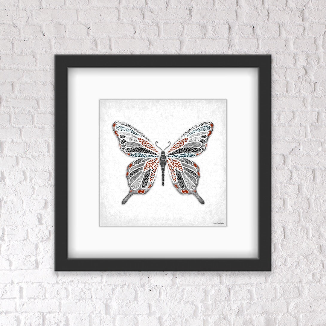 Red Butterfly with Border & Shaded Background