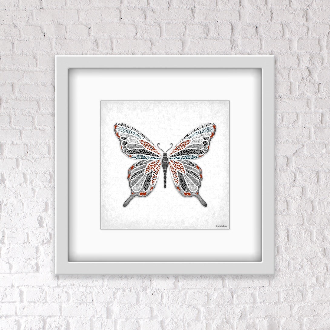 Red Butterfly with Border & Shaded Background