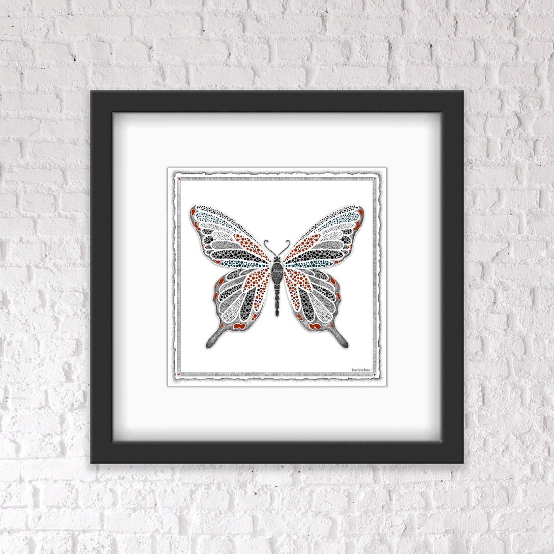 Red Butterfly with Border & Shaded Background